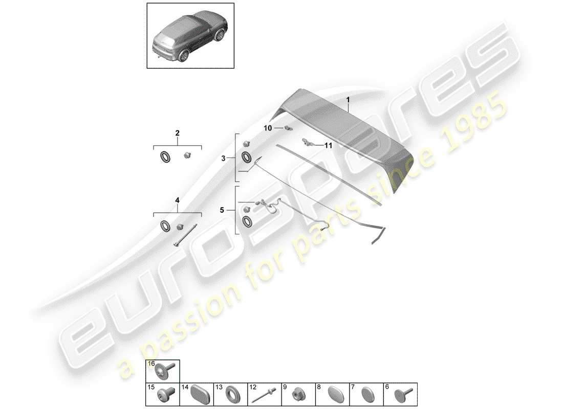 porsche 2020 (cayenne e3 9ya/9yb) rear spoiler part diagram