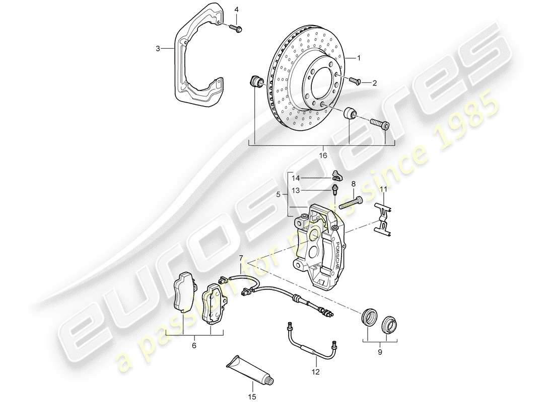 porsche 2007 (997-1 gt3) disc brakes parts diagram