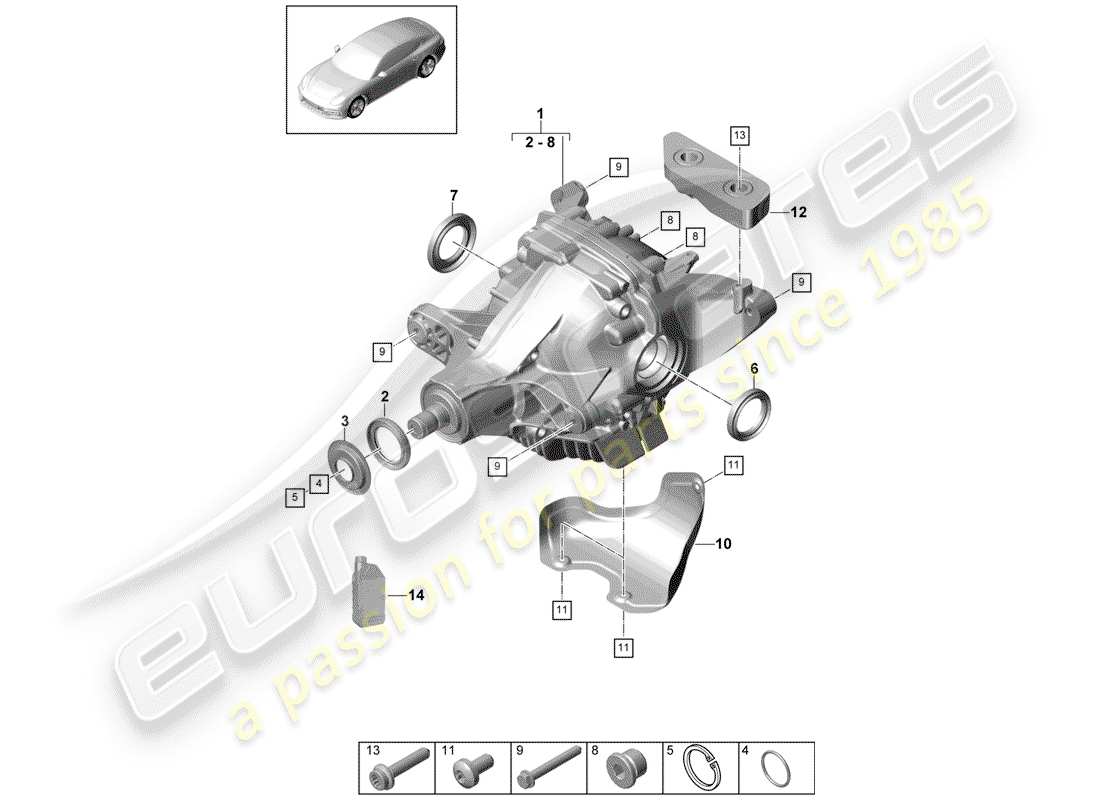 porsche panamera 971 (2018) rear axle differential part diagram