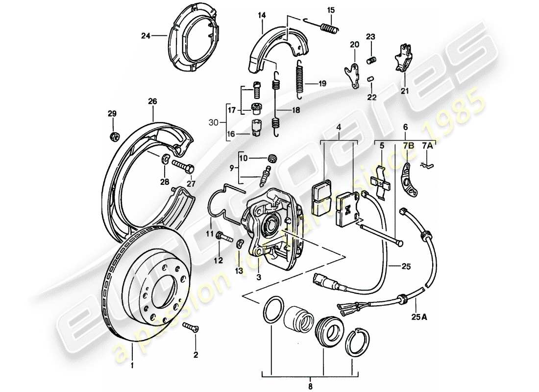 porsche 928 (1981) disc brakes - rear axle part diagram