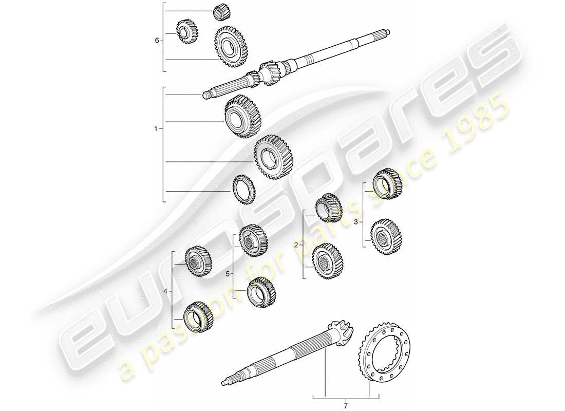 porsche 997 t/gt2 (2008) gear wheel sets part diagram