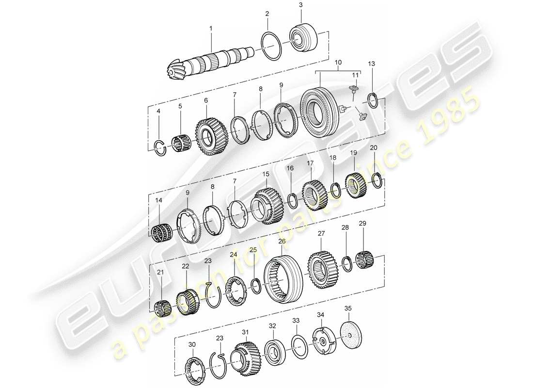porsche boxster 986 (1997) gears and shafts - - transmission - for transmission code: parts diagram