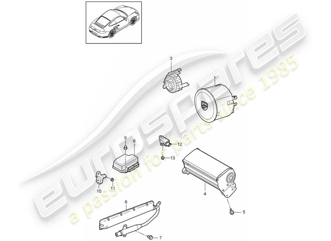 porsche 2013 (997-2 turbo / gt2 rs) airbag parts diagram
