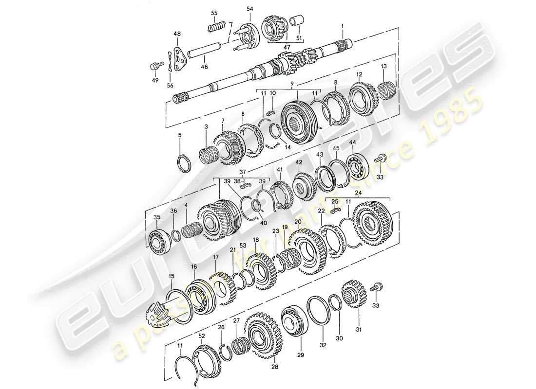 porsche 944 (1990) gears and shafts - for - manual gearbox parts diagram