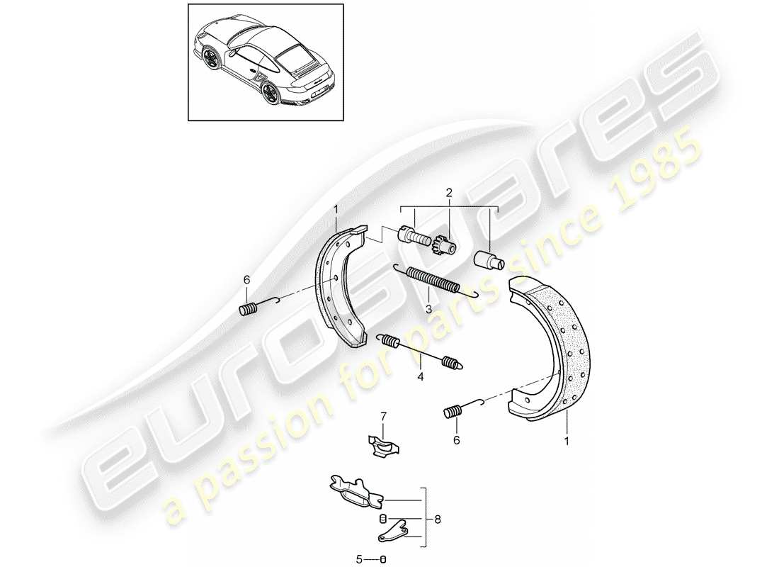 porsche 911 t/gt2rs (2013) handbrake parts diagram
