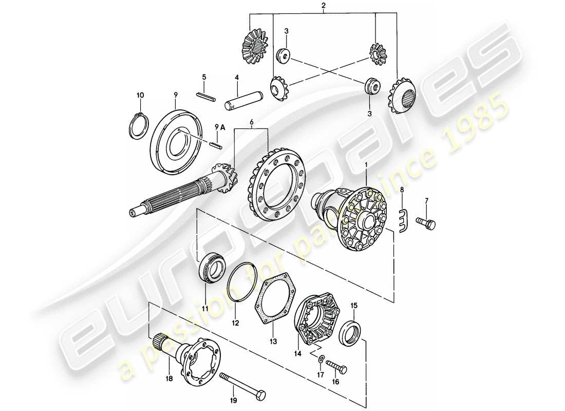 porsche 1981 (928) differential - manual gearbox part diagram