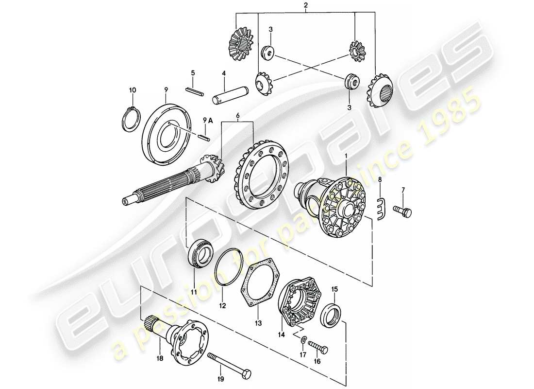 porsche 928 (1981) differential - manual gearbox part diagram