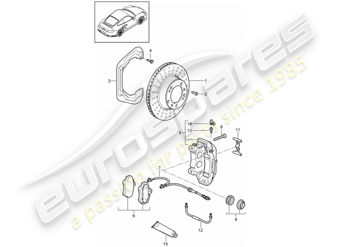 porsche 2013 (997-2 turbo / gt2 rs) disc brakes parts diagram