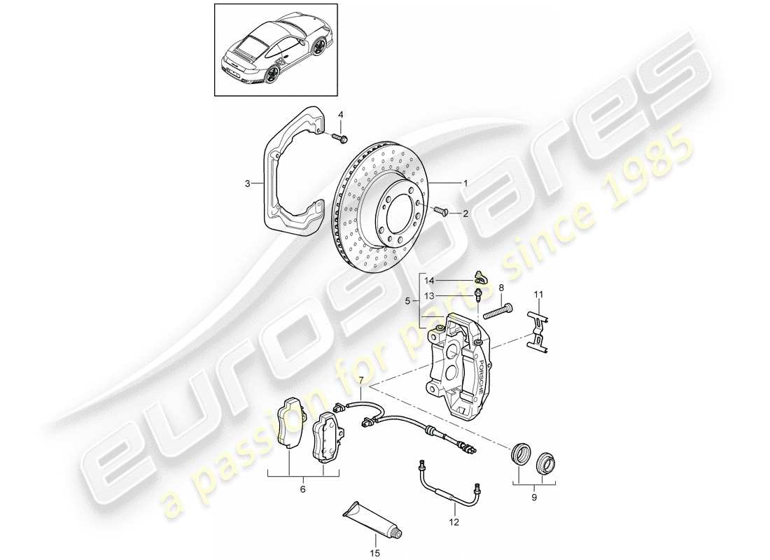 porsche 911 t/gt2rs (2013) disc brakes parts diagram