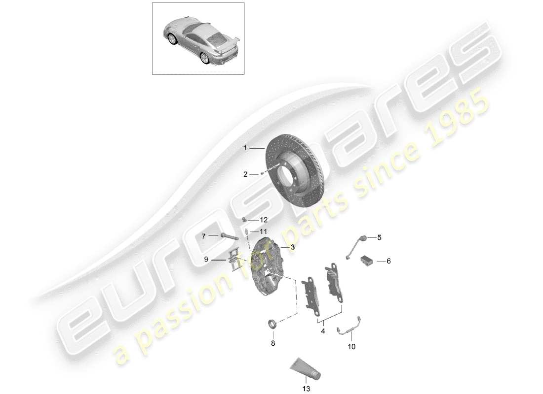 porsche 991 turbo (2016) disc brakes part diagram