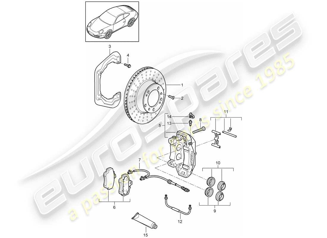 porsche 2011 (997-2) disc brakes parts diagram