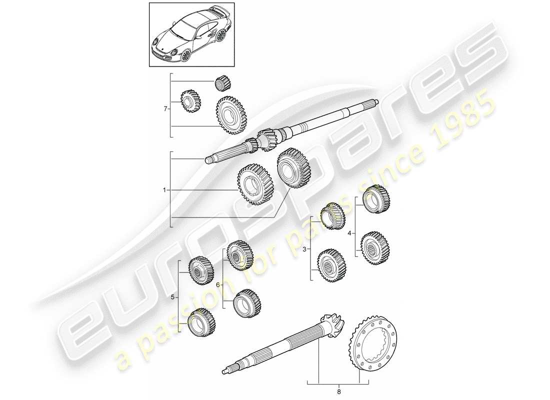 porsche 2011 (997-2 turbo / gt2 rs) gear wheel sets part diagram