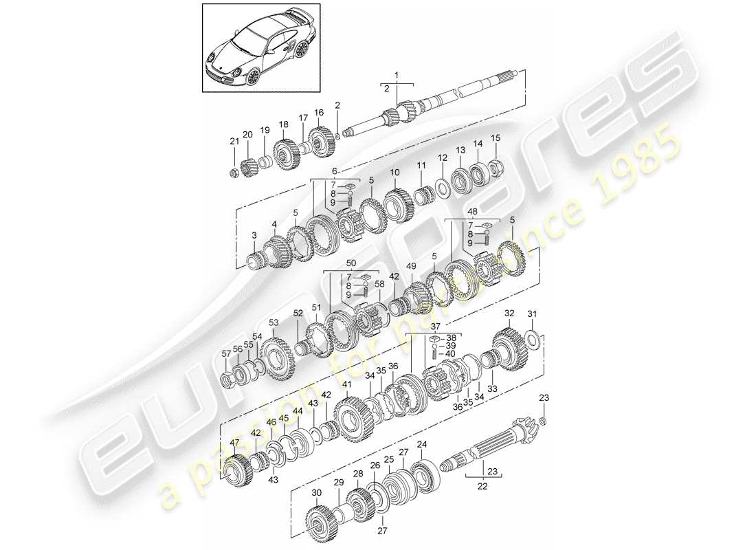 porsche 2011 (997-2 turbo / gt2 rs) gears and shafts part diagram