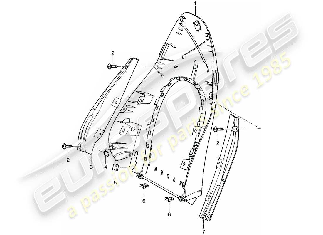 porsche 2000 (996) backrest shell - standard seat - comfort seat part diagram
