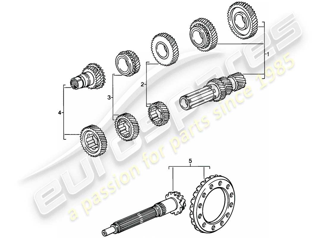 porsche 928 (1980) gear wheel sets - manual gearbox part diagram