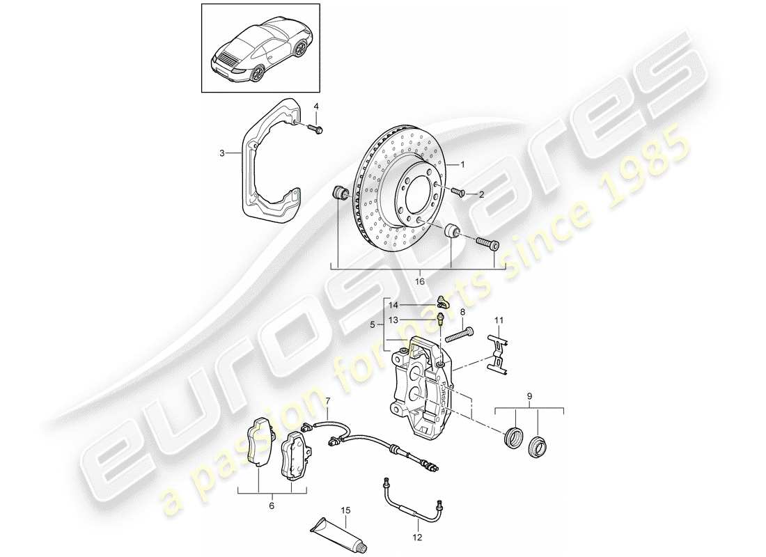 porsche 2011 (997-2) disc brakes parts diagram