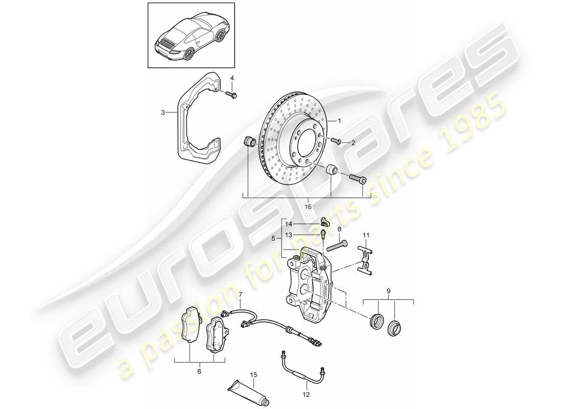porsche 997 gen. 2 (2011) disc brakes parts diagram