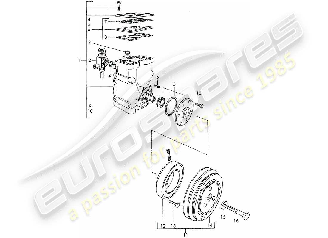 porsche 1968 (911/912) compressor - clutch - d >> - mj 1968 part diagram