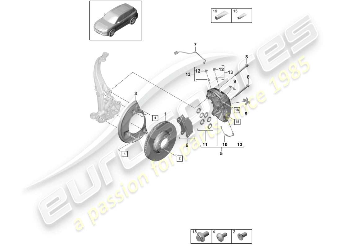 a part diagram from the porsche 2018 (cayenne e3 9ya/9yb) parts catalogue