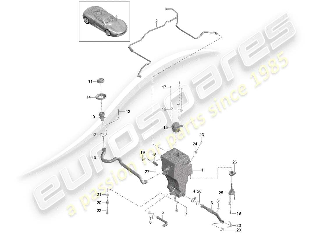 a part diagram from the porsche 918 spyder parts catalogue