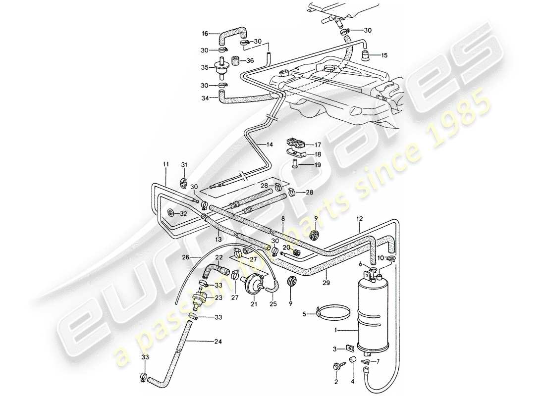 VIEW PARTS DIAGRAMS FROM THE PORSCHE 968 PARTS CATALOGUE a part diagram from the porsche 968 parts catalogue