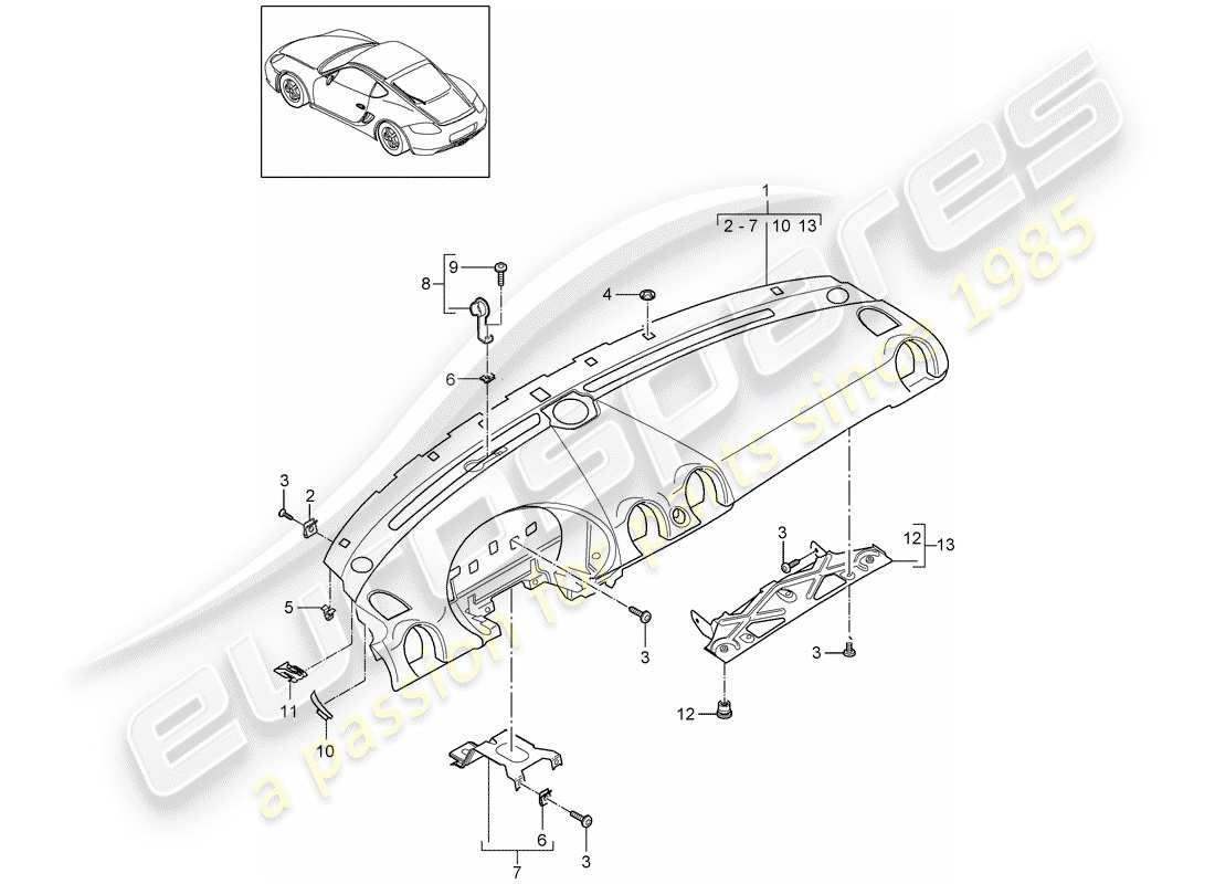 VIEW PARTS DIAGRAMS FROM THE PORSCHE CAYMAN PARTS CATALOGUE a part diagram from the porsche cayman parts catalogue