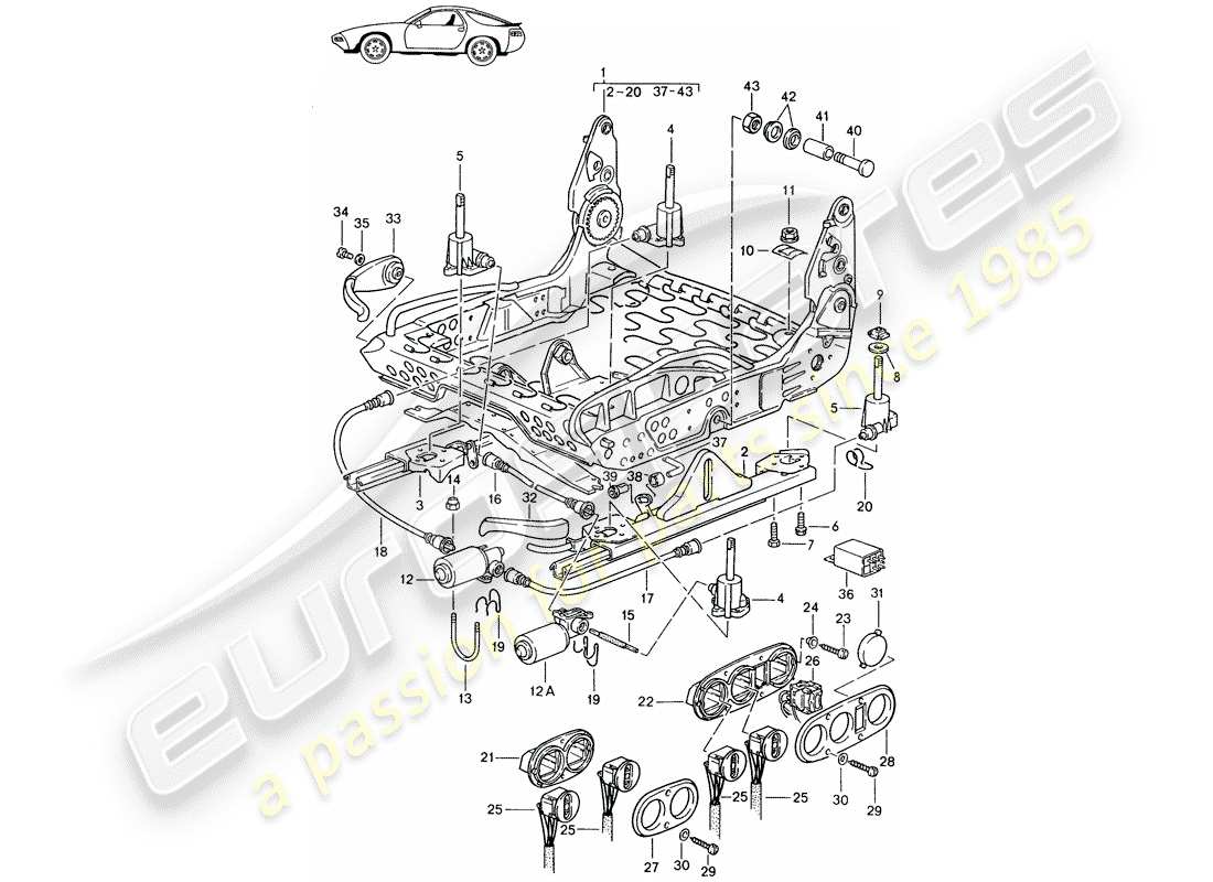 a part diagram from the porsche 1988 (seats for 944/968/911/928) parts catalogue