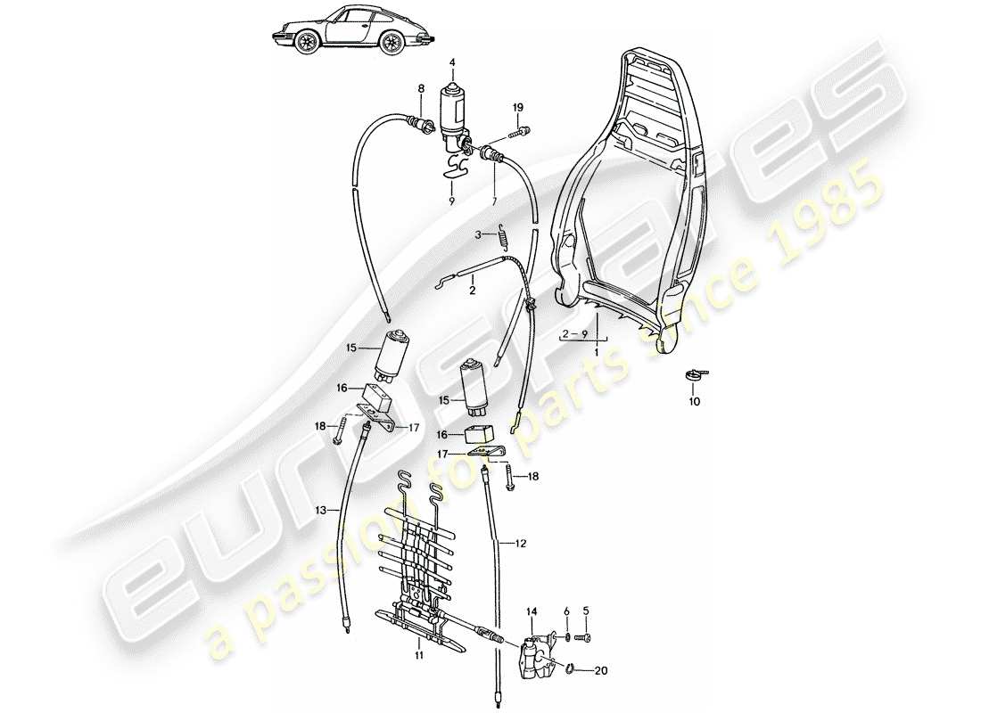 a part diagram from the porsche 1987 (seats for 944/968/911/928) parts catalogue