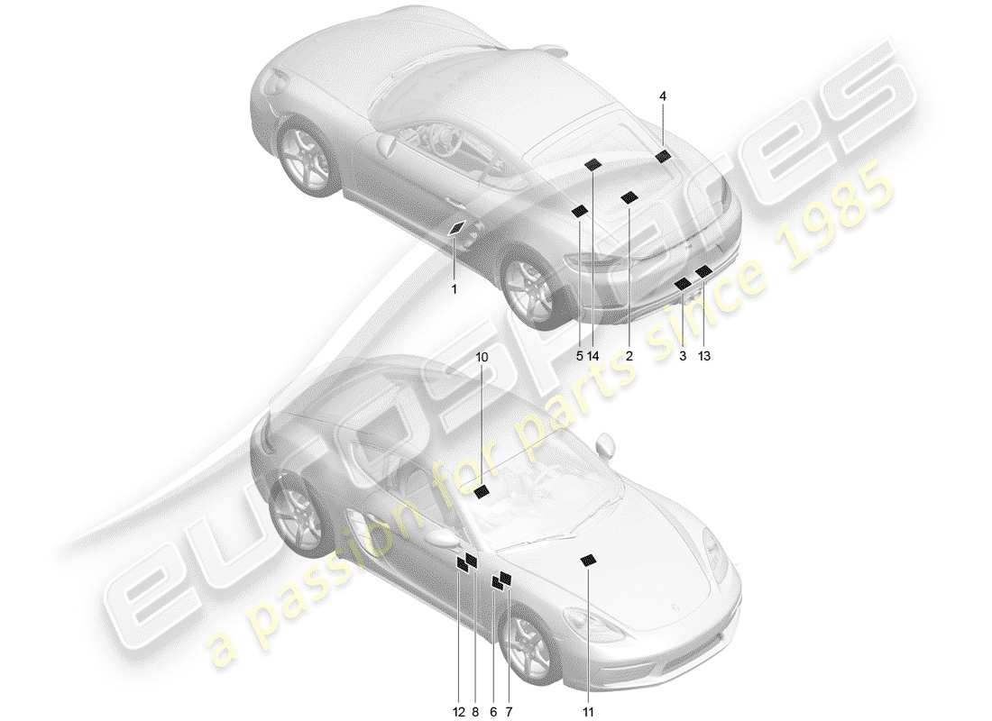 VIEW PARTS DIAGRAMS FROM THE PORSCHE CAYMAN PARTS CATALOGUE a part diagram from the porsche cayman parts catalogue