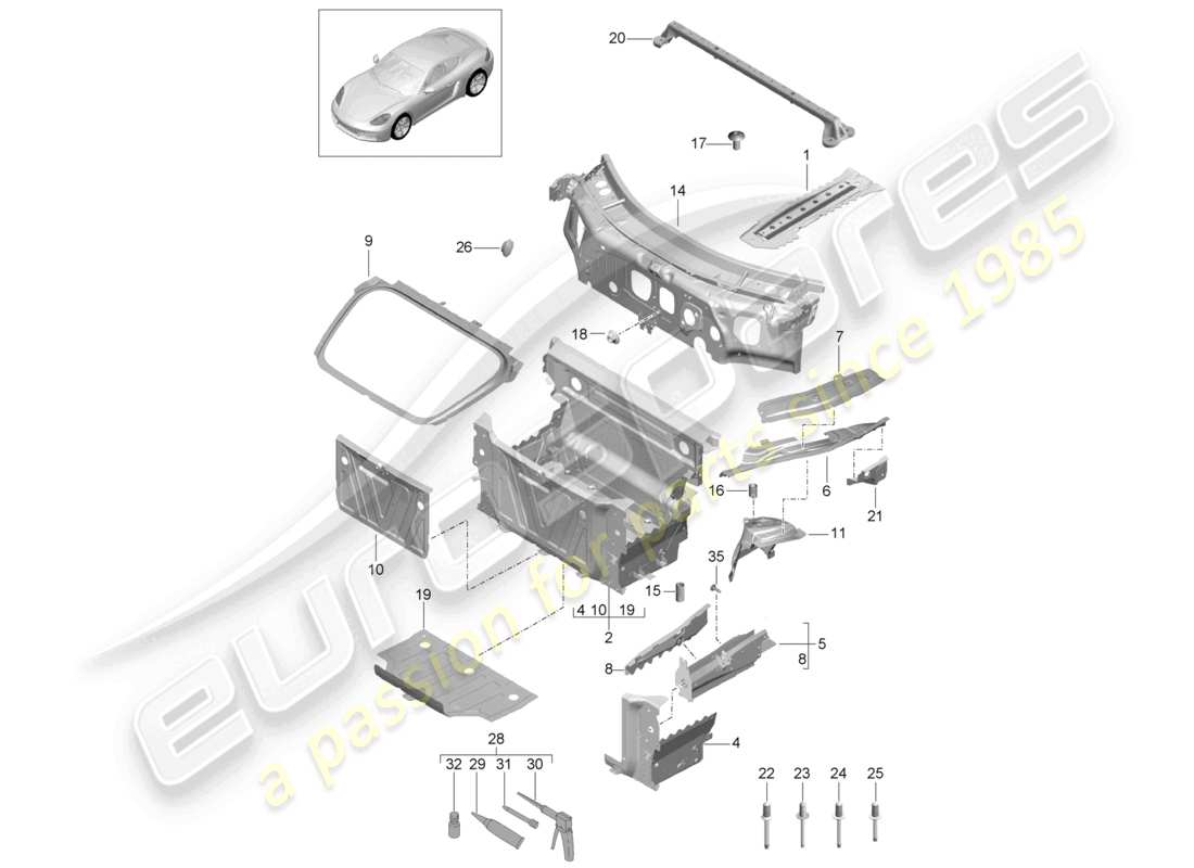 VIEW PARTS DIAGRAMS FROM THE PORSCHE CAYMAN PARTS CATALOGUE a part diagram from the porsche cayman parts catalogue
