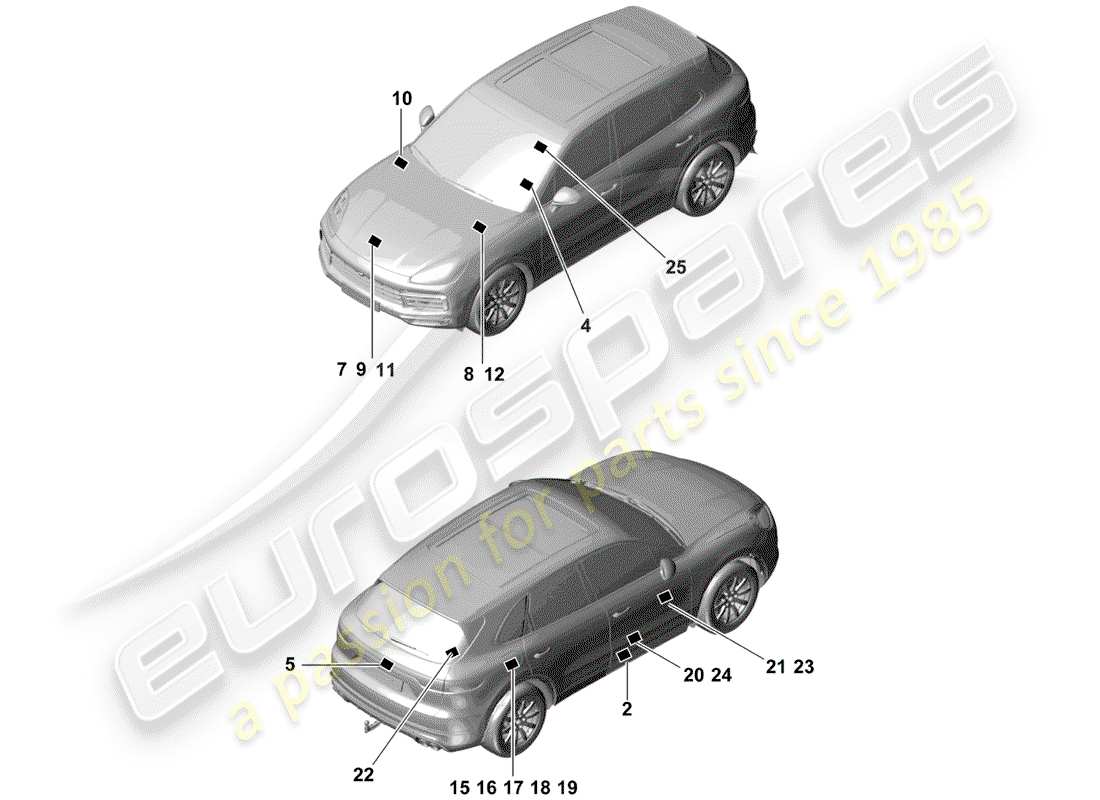 VIEW PARTS DIAGRAMS FROM THE PORSCHE CAYENNE PARTS CATALOGUE a part diagram from the porsche cayenne parts catalogue