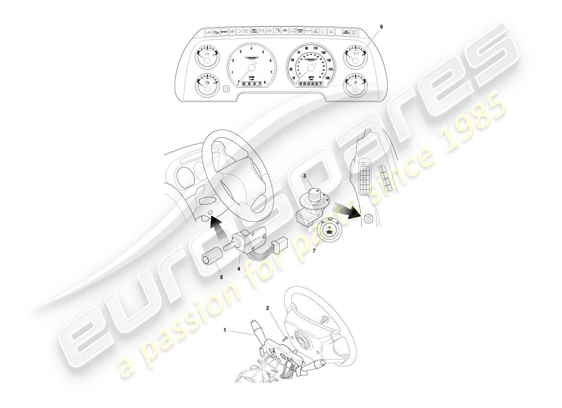 aston martin db7 vantage (2002) instruments & controls part diagram