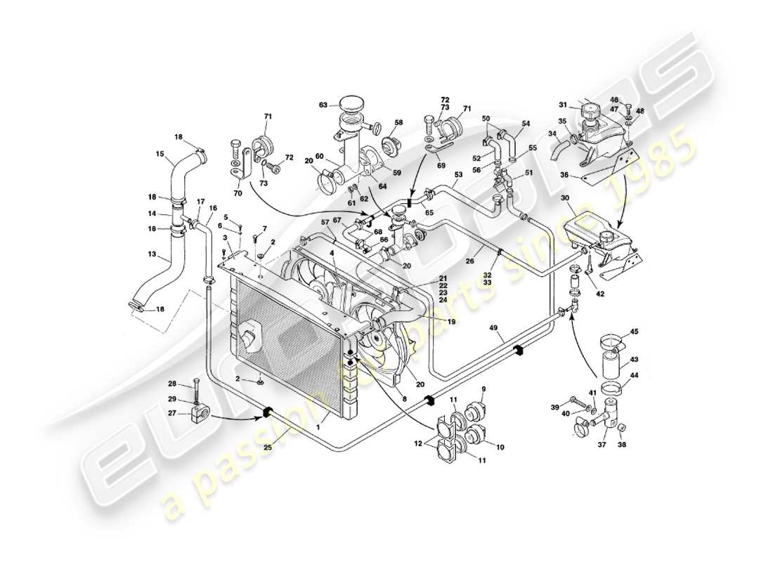aston martin v8 coupe (2000) water cooling system, vin 79080 on part diagram