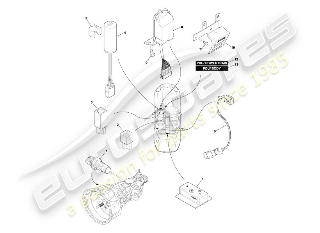 aston martin db7 vantage (2003) centrally mounted components part diagram