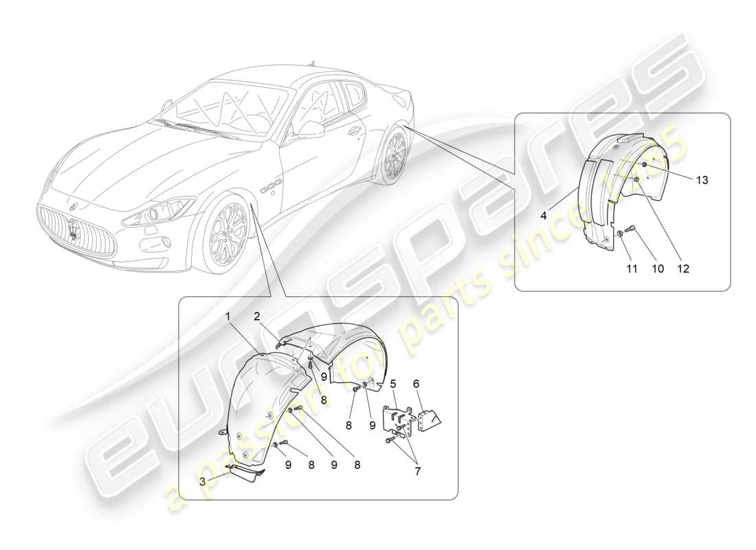 maserati granturismo (2014) wheelhouse and lids parts diagram