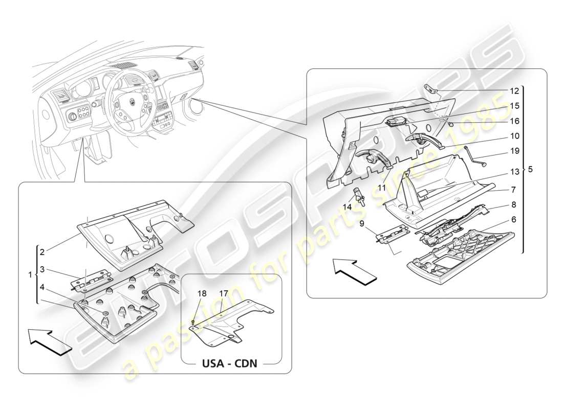 maserati granturismo s (2017) glove compartments part diagram