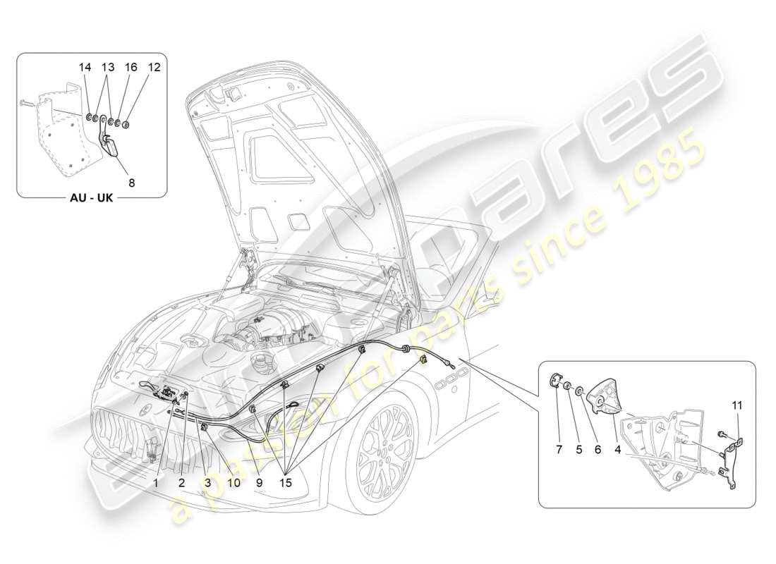 maserati granturismo s (2018) front lid opening button part diagram