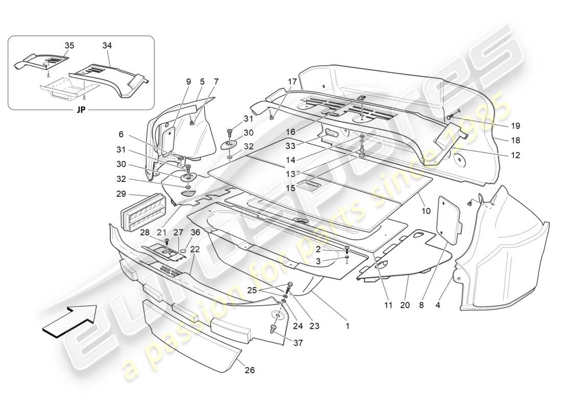 maserati granturismo (2012) luggage compartment mats parts diagram