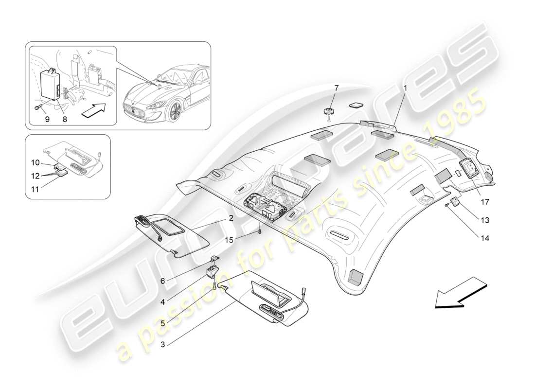 maserati granturismo s (2017) roof and sun visors part diagram