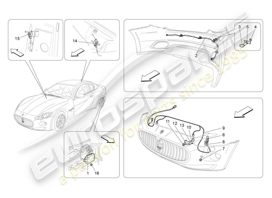 maserati granturismo (2010) parking sensors part diagram