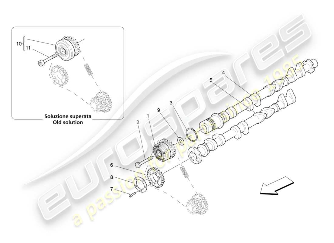 maserati granturismo (2010) rh cylinder head camshafts part diagram