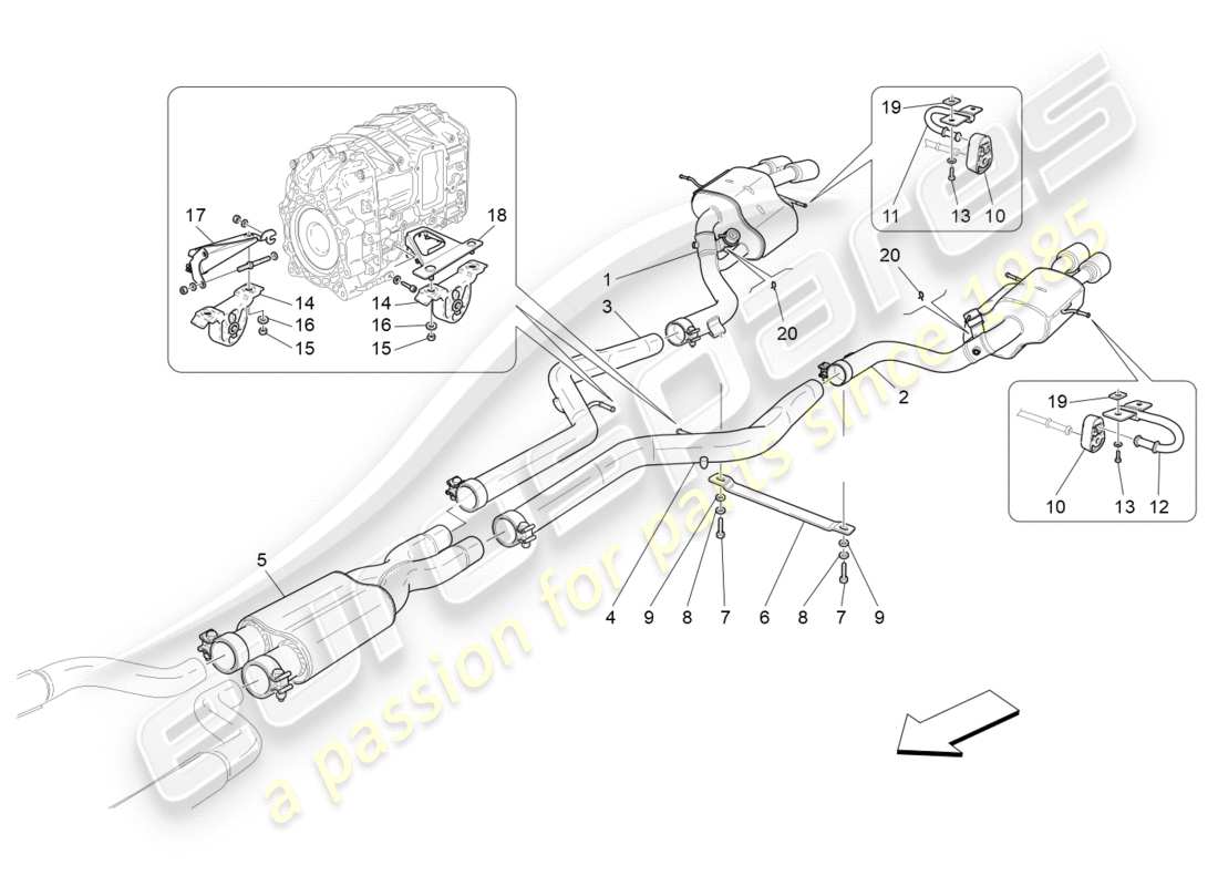 maserati granturismo (2009) silencers parts diagram