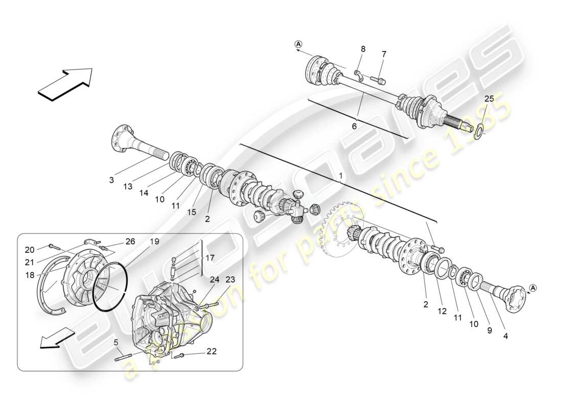 maserati granturismo (2010) differential and rear axle shafts part diagram