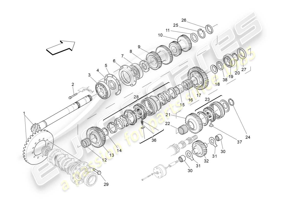 maserati granturismo (2010) lay shaft gears part diagram