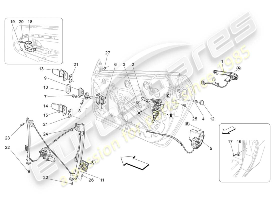 maserati granturismo s (2017) front doors: mechanisms part diagram