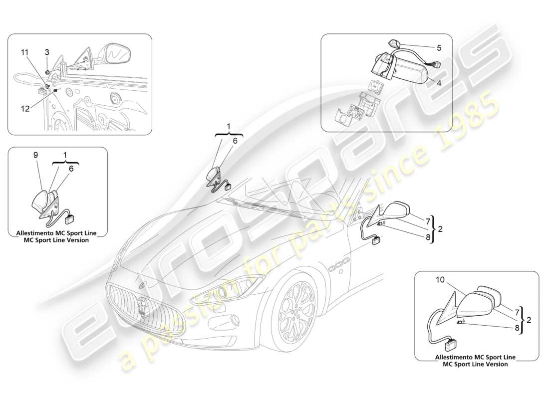 maserati granturismo s (2016) internal and external rear-view mirrors part diagram