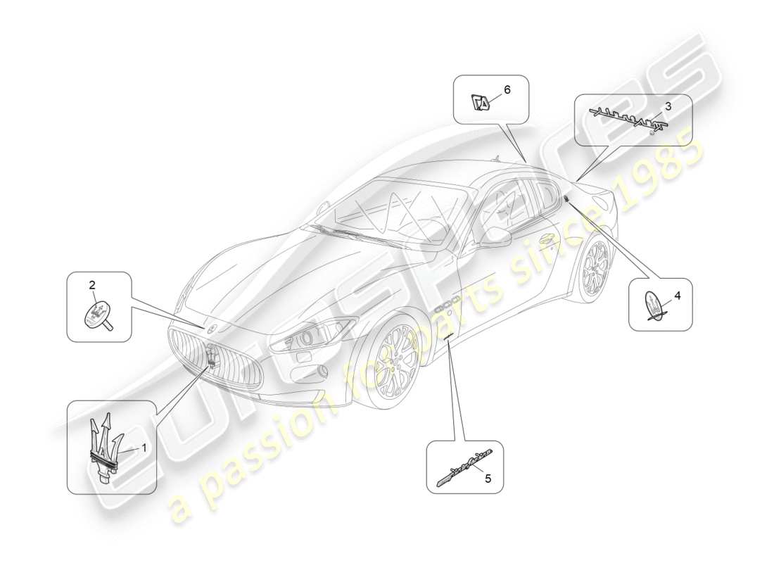 maserati granturismo (2010) trims, brands and symbols part diagram