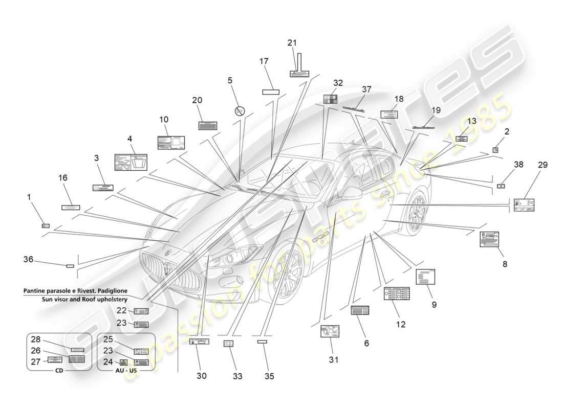 maserati granturismo (2010) stickers and labels part diagram