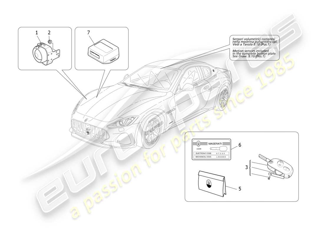 maserati granturismo s (2018) alarm and immobilizer system part diagram