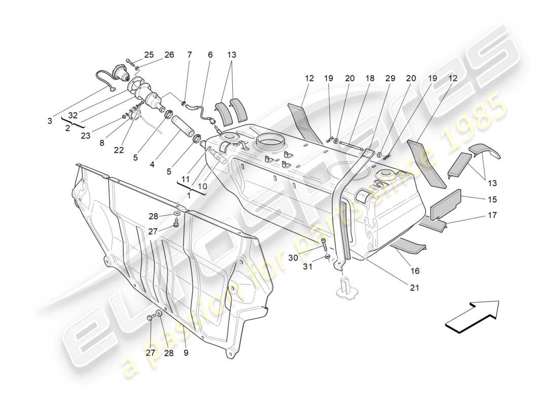 maserati granturismo (2010) fuel tank part diagram